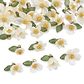 70 piezas 7 estilos pintura en aerosol plástico ABS imitación perla y colgantes opacos, encantos de la flor, con alfileres de latón, dorado