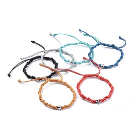 Unisex Adjustable Korean Waxed Polyester Cord Braided Bead Bracelets, with 304 Stainless Steel Tube Bails
