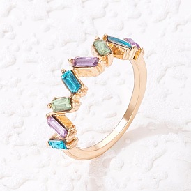 Stylish Multicolor Water Diamond Ring with Hollow-out Design and Square Cut for Women