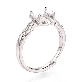 Родиевое покрытие 925 стерлинговое серебро микропаве кубический цирконий помолвочное кольцо солитер оправы, регулируемые настройки зубчатого кольца