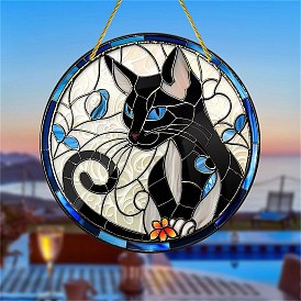 Cat Acrylic Window Hanging Ornaments, Flat Round Suncatcher Home Window Decoration