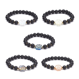 Natural Lava Rock Beads Oil Diffuser Stretch Bracelet, Hexagon Glass Bracelet for Women Girl