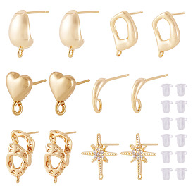 12шт. 6 стили латунные серьги-гвоздики фурнитура, без никеля , долговечный, разнообразные