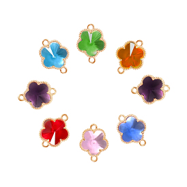 Glass Connector Charms, with Light Gold Plated Alloy Open Back Berzel Findings, Flower, Light Gold