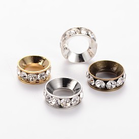 Flat Round Alloy Rhinestone Bead Spacers