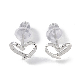 Heart Rhodium Plated 999 Sterling Silver Stud Earrings for Women, with 999 Stamp