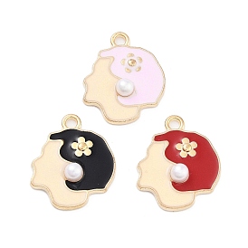 Light Gold Plated Alloy Enamel Pendants, with ABS Imitation Pearl, Cadmium Free & Lead Free, Lady Head Charm