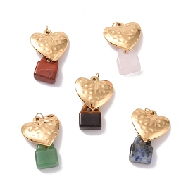 Ntuarl Gemstone Pendants, with Ion Plating(IP) Real 18K Gold Plated 304 Stainless Steel Findings, Heart with Lock Charm