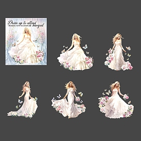 5 Style Woman Waterproof PET Stickers Set, Decorative Stickers, Evening Wear Feast Collection