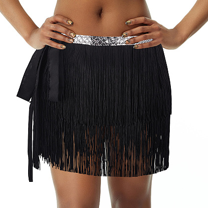 Polyester Tassel Belly Dance Short, Hip Scarf, Sequins Costume Party Rave Skirts, Fringe Hip Skirt, with Plastic Sheet