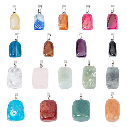 Natural Mixed Gemstone Pendants, Dyed, with Stainless Steel and Brass Findings, Cuboid & Nuggets