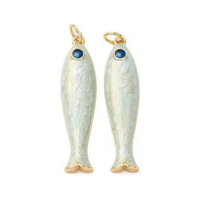 Brass Pendants, Fish, with Enamel, Real 18K Gold Plated, Cadmium Free & Lead Free, Rack Plating, Long-Lasting Plated, with Jump Ring