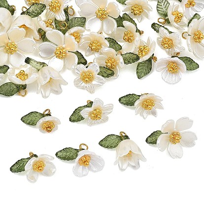 70 piezas 7 estilos pintura en aerosol plástico ABS imitación perla y colgantes opacos, encantos de la flor, con alfileres de latón, dorado