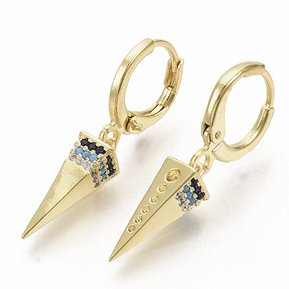 Серьги-кольца из латунного микро-паве с красочными фианитами, конус, реальный 16 k позолоченный