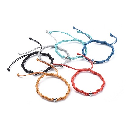 Unisex Adjustable Korean Waxed Polyester Cord Braided Bead Bracelets, with 304 Stainless Steel Tube Bails