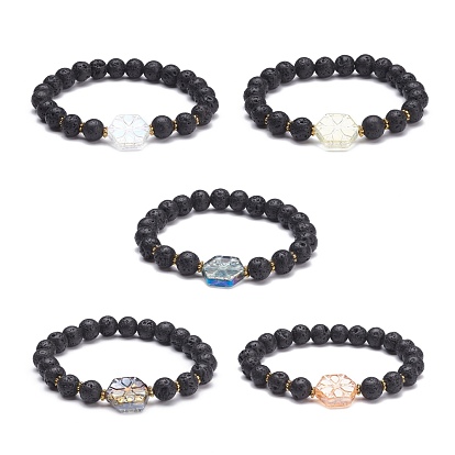 Natural Lava Rock Beads Oil Diffuser Stretch Bracelet, Hexagon Glass Bracelet for Women Girl