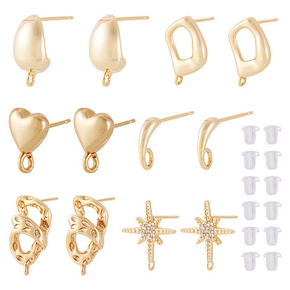 12шт. 6 стили латунные серьги-гвоздики фурнитура, без никеля , долговечный, разнообразные