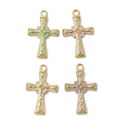 304 подвески из нержавеющей стали с эмалированными кристаллами и стразами, крест прелести, реальный 18 k позолоченный