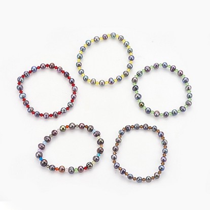 Natürliche Perlenperlen dehnen Armbänder aus, mit facettierten bicone glasperlen, Kartoffel