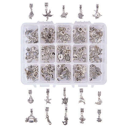 Alloy European Dangle Charms, Tibetan Style, Large Hole Pendants, Sea Animals