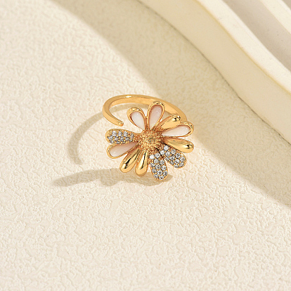 Offene Manschettenringe aus Messing mit Mikropavé und Zirkonia für Damen, Blume