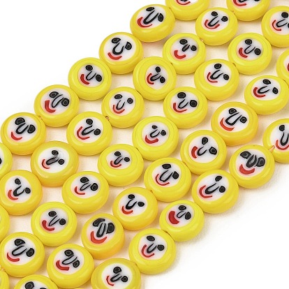 Бусы лэмпворк ручной работы, плоский круглый с клоуном