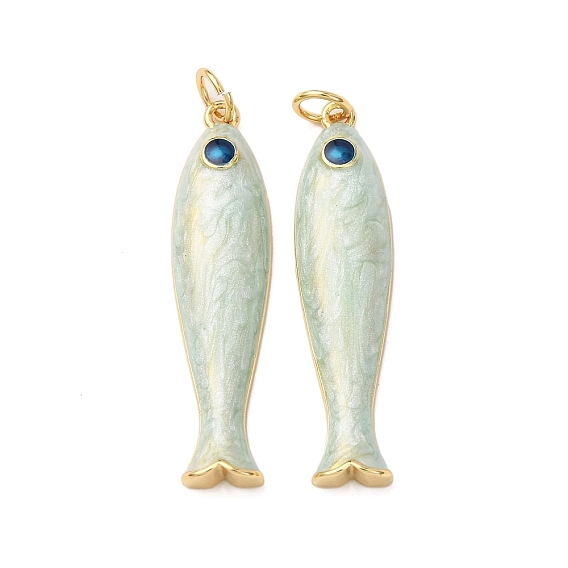 Brass Pendants, Fish, with Enamel, Real 18K Gold Plated, Cadmium Free & Lead Free, Rack Plating, Long-Lasting Plated, with Jump Ring