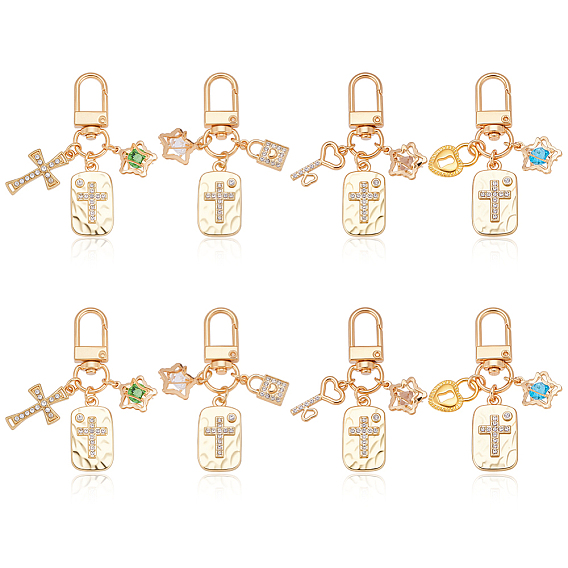 8шт 4 стили сплав горный хрусталь подвеска украшения, с поворотными застежками сплава, прямоугольник с крестом