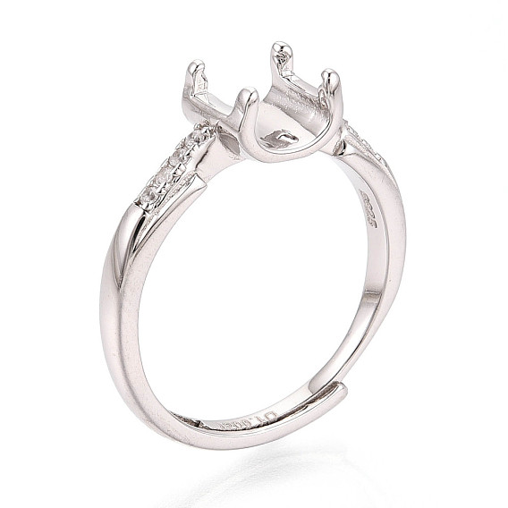 Родиевое покрытие 925 стерлинговое серебро микропаве кубический цирконий помолвочное кольцо солитер оправы, регулируемые настройки зубчатого кольца