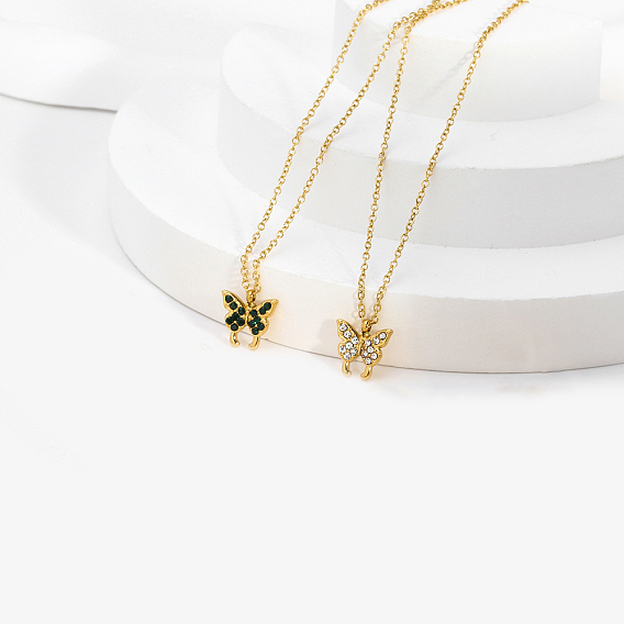 Бабочка 304 ожерелья с подвеской из нержавеющей стали с кубическим цирконием для женщин, золотые