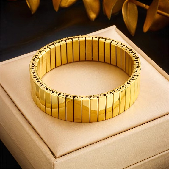 304 Stainless Steel Elastic Rectangle Link Bangles for Unisex