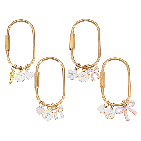 4 шт 4 стили латунные винтовые зажимы, с подвесками в виде банта из эмали и сердца с цветами