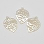 Natural Mother of Pearl Shell Pendants, Leaf, 24~25x17~18x1.5mm, Hole: 1mm