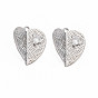 Brass Micro Pave Clear Cubic Zirconia Pendants, Nickel Free, Heart