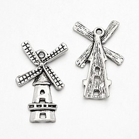 Ветряная мельница тибетский стиль сплава подвески, без кадмия и без свинца, 27x17x2 мм, Отверстие : 1 мм , около 714 шт / 1000 г