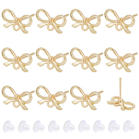 Серьги-гвоздики из сплава с бантом, с 304 штифтом из нержавеющей стали и пластиковыми ушными гайками