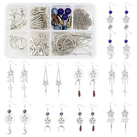 SUNNYCLUE DIY Dangle Earring Making Kits, 68Pcs Star & Moon & Sun & Sword Alloy Pendants, 18Pcs Teardrop & Geometry Glass Beads, Brass Findings and Iron Chains