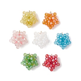 7шт 7цвета стеклянные подвески-звезды, с настоящим 18позолоченным 304каратным золотом {3} кольцом из нержавеющей стали и бисером, граненые