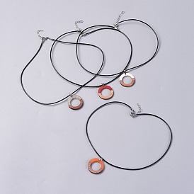 Collares colgantes de resina y madera, con cordón de cuero de vaca y 304 hallazgos de acero inoxidable, anillo