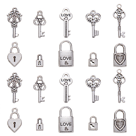 100 шт 10 стили подвески из сплава в тибетском стиле, без кадмия и без свинца, отмычка и навесной замок