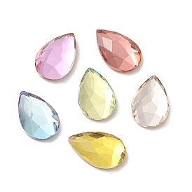 Glass Rhinestone Cabochons, Flat Back & Back Plated, Faceted, Teardrop