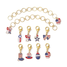 10Pcs USA Flag Element Apple/Star/Bowknot Alloy Enamel Knitting Row Counter Chains & Locking Stitch Markers Kits