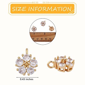 6 Pieces Clear Cubic Zirconia Flower Charm Pendant Brass CZ Charm Real 18K Gold Plated Pendant for Jewelry Necklace Earring Making Crafts