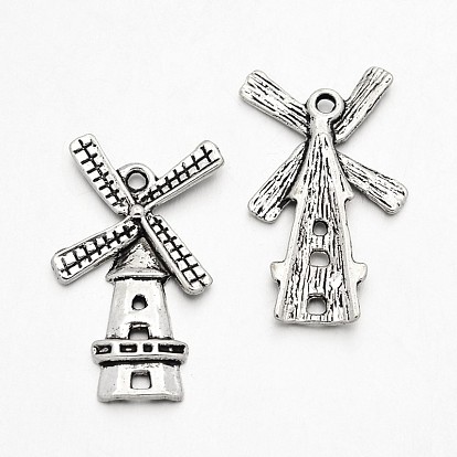 Ветряная мельница тибетский стиль сплава подвески, без кадмия и без свинца, 27x17x2 мм, Отверстие : 1 мм , около 714 шт / 1000 г