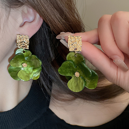 Серьги-гвоздики из акрила с цветочным сплавом, золотые