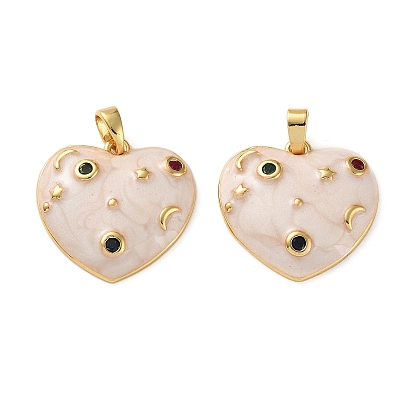 Латунные микро проложить кубического циркония подвески, сердце прелести, с эмалью