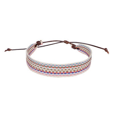 Cotton Flat Cord Bracelet with Wax Ropes, Braided Ethnic Tribal Adjustable Bracelet for Women