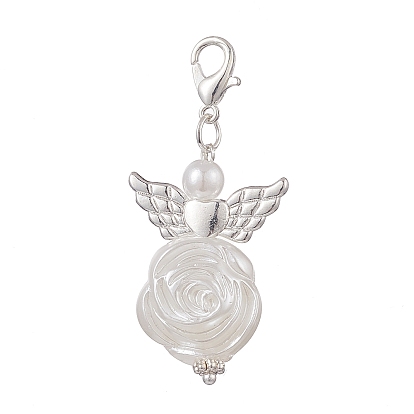 Angel ABS Plastic Imitation Pearl Pendant Decorations, Lobster Clasp Charms, for Keychain, Purse, Backpack Ornament