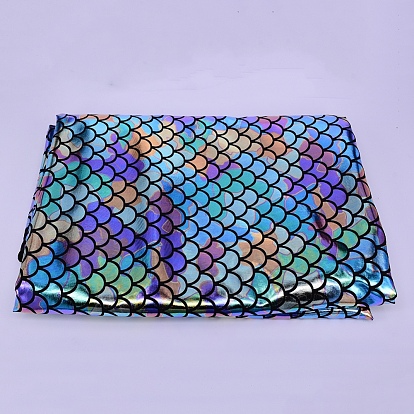 Tela de escamas de pescado impresa sirena spandex brillante holograma, tela elástica