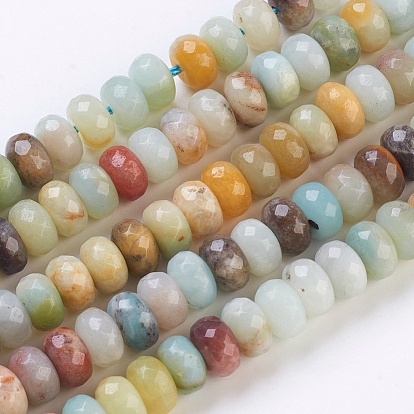 Natural Flower Amazonite Beads Strands, Faceted, Rondelle